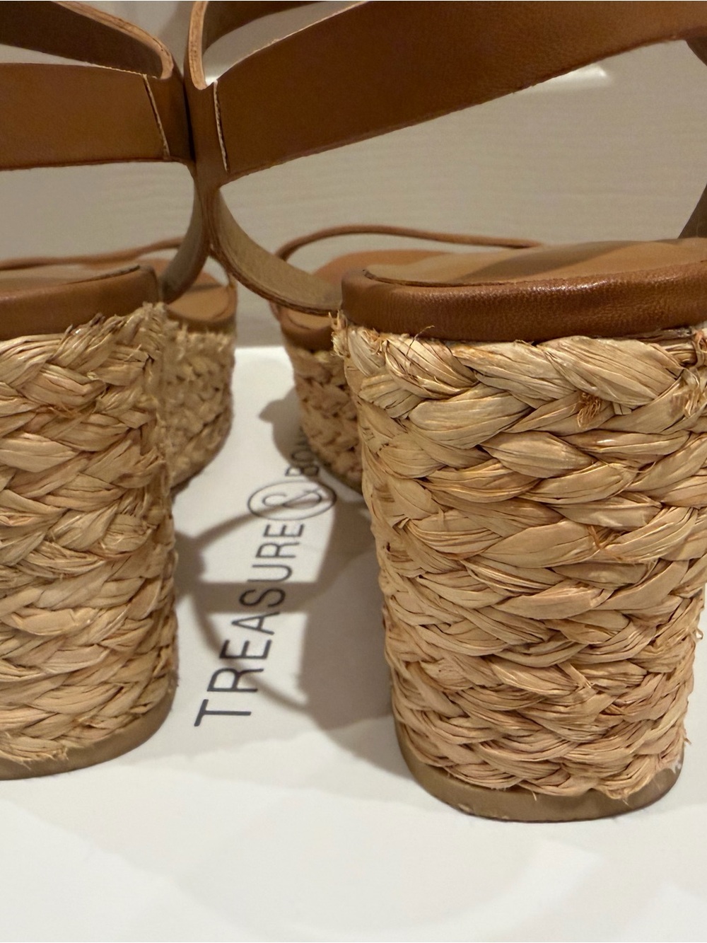 Treasure & Bond Cognac Tan Raffia Woven Platform Wedge Sandals - Picture 4 of 8